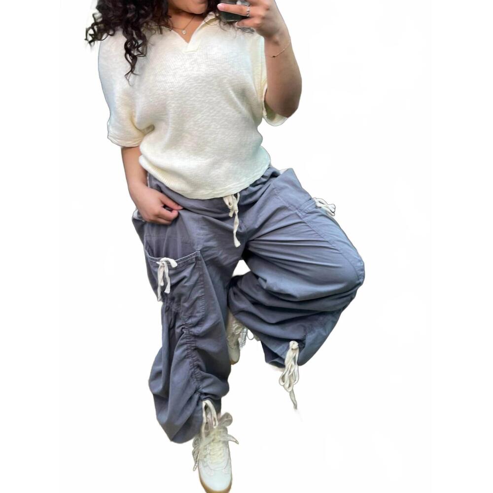 NEW BLUE VELVET women's tape elastic waist jogger parachute pants in dusty blue - Picture 5 of 6